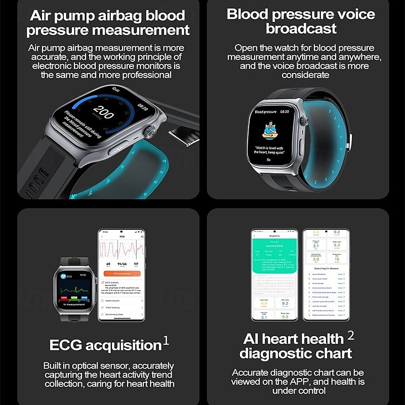 Luftpumpe Luftsekk Type Nøyaktig Blodtrykk Testing ECG elektrokardiogram Temperaturovervåking Pedometer Kompatibel Bluetooth anrop med Android iOS Kvinner Menn Lang Standby 2025 - $148.99 –P6