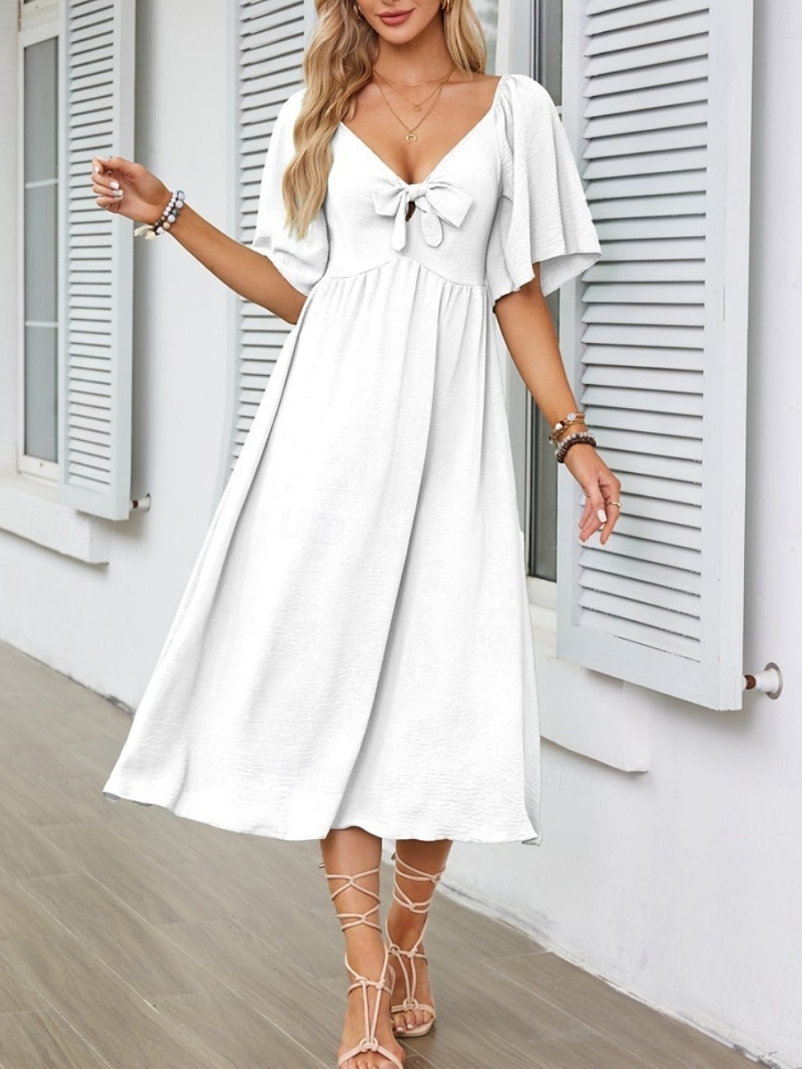 Per donna Vestito longuette Abito casual Abito linea A Moda Essenziale Informale Da mare Giornaliero Standard Liscio Manica corta A V Bianco Azzurro Estate del 2025 a $41.99 –P2