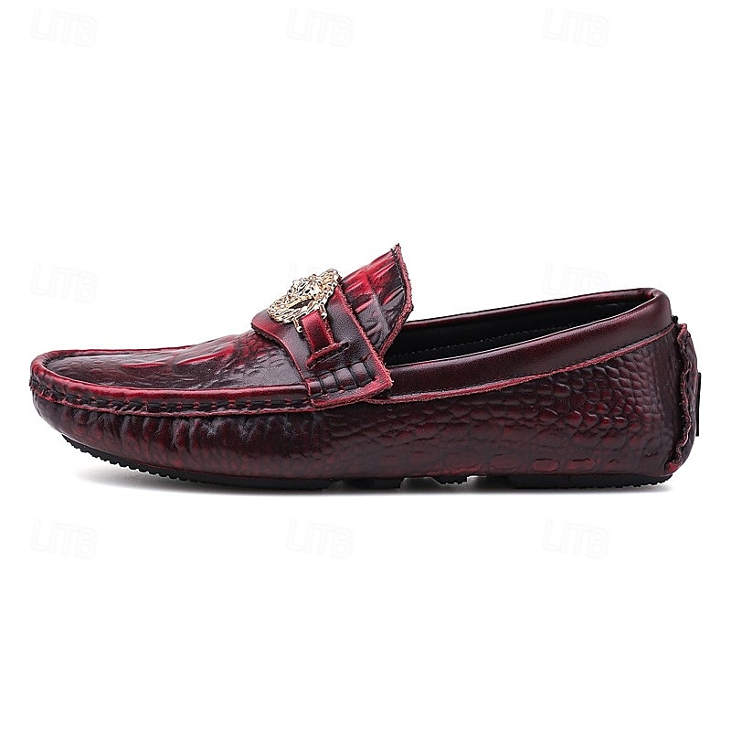 pánské mokasíny z umělé kůže s krokodýlím vzorem – luxusní slip-on společenské boty s kovovým dekorem lva pro formální i neformální příležitosti 2025 - $46.99 –P2