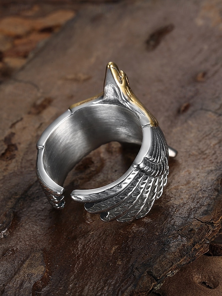 Anillo de águila vintage de plata y oro para hombre: diseño animal atrevido, joyería de acero inoxidable, perfecto para uso informal, fiestas y regalos. 2025 - $14.99 –P2