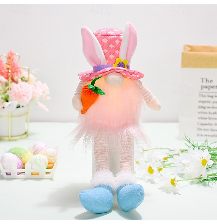 1 Pc Easter Long Leg Rabbit with Light, Faceless Child, Dwarf Doll, Carrot Resurrection Egg, Easter Indoor Party, Restaurant Atmosphere Decoration 2025 - $14.99 –P12
