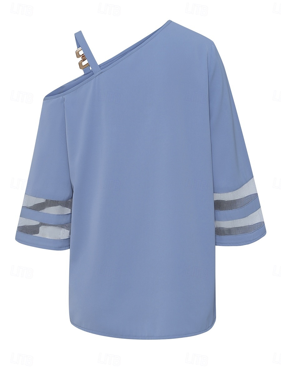 Damen Hemd Bluse Glatt Stilvoll Brautkleider schlicht 3/4 Ärmel kalte Schulter Normale Oberteile Täglich Patchwork Schwarz Blau Sommer Frühling 2025 - $27.99 –P14