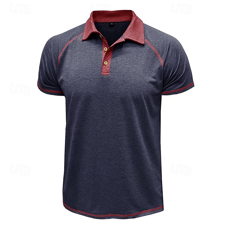Men's Polo Business Polo Business Casual Lapel Classic Short Sleeve Color Block Embroidered Buttons Summer Spring &  Fall Lake blue Retro Red Dark Gray Black Navy Blue Khaki Polo 2025 - $20.99 –P11