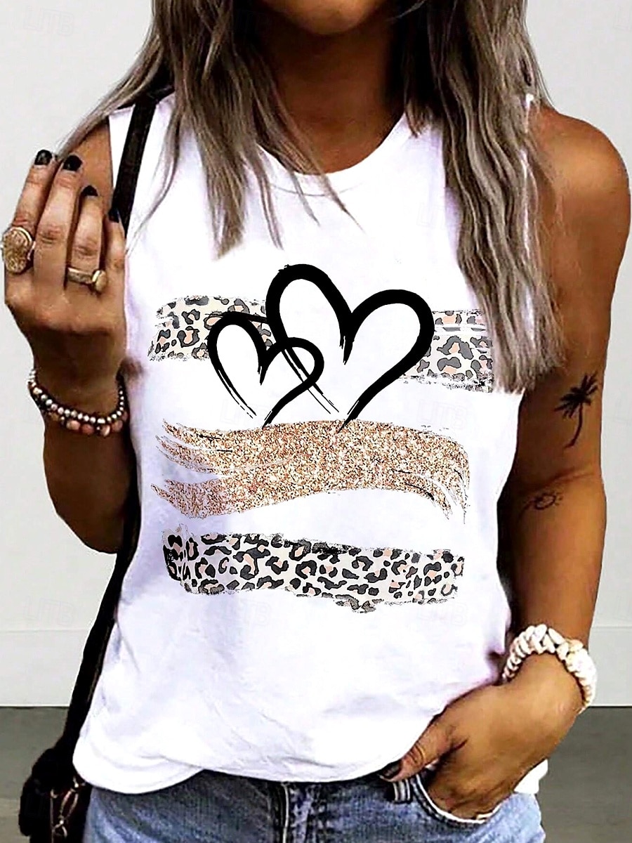 Débardeur Femme Camisole Coeur Mode Sans Manches Col Ronde Hauts Réguliers Quotidien Week-end Imprimé Blanc Été de 2025 ? $19.99 –P1