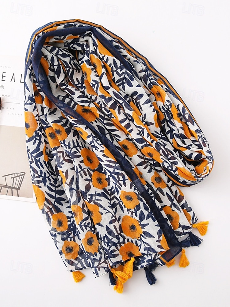Floral Print Lightweight Scarf with Tassel Details, Boho Chic Style Wrap for Women, Perfect for Spring, Summer, and Casual Outfits 2025 - $11.99 –P4