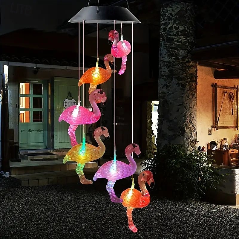 Solcellsdriven rgb färgskiftande magisk boll vindklocka utomhus vattentät flamingo vindklocka trädgårdslampa för utomhus trädgård balkong terrassdekor jul nyårspresent 2025 - $22.99 –P5