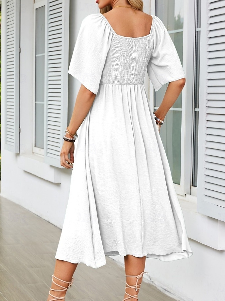 Per donna Vestito longuette Abito casual Abito linea A Moda Essenziale Informale Da mare Giornaliero Standard Liscio Manica corta A V Bianco Azzurro Estate del 2025 a $41.99 –P4