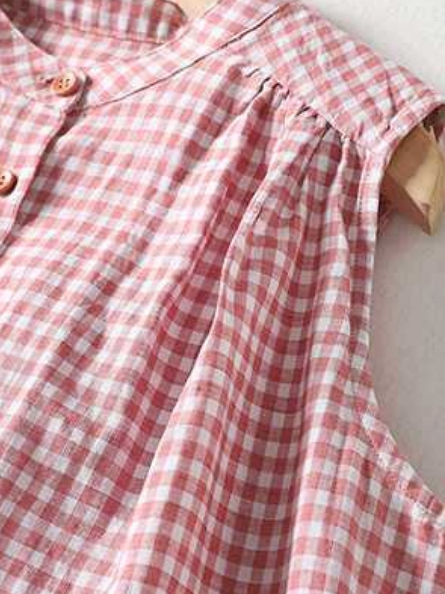 Mujer Vestido maxi Vestidos de lino y algodón Vestido informal Vestido de Tanque Vestido largo de algodón Básico Casual Vacaciones Diario Ajuste regular Plaid Sin Mangas Escote en Pico Rojo Verano 2025 - $36.99 –P6