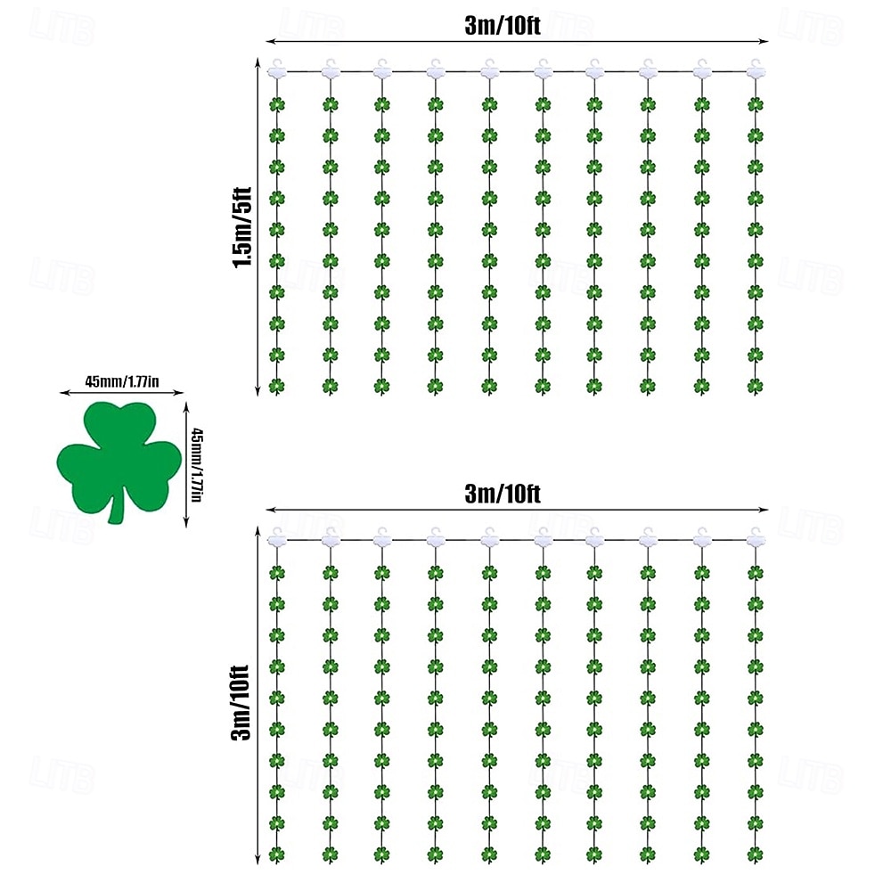 Rideau lumineux à LED en forme de trèfle pour la Saint-Patrick - Guirlande lumineuse en fil de cuir 100 LED/300 LED avec télécommande, éclairage décoratif USB pour fêtes de festival, salon et de 2025 ? $38.99 –P1
