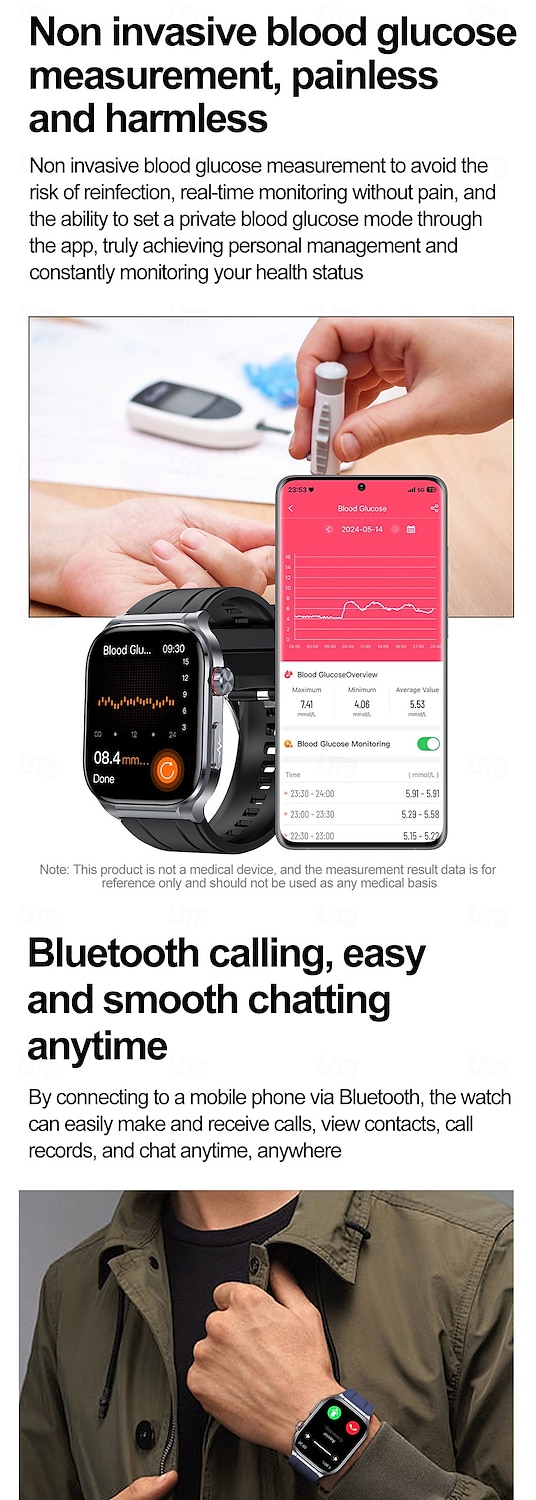 2025年 iMosi ET588 スマートウォッチ 1.96 インチ スマート·ウォッチ ブルートゥース ECG + PPG 温度監視 歩数計 と互換性があります Android iOS 女性 男性 ハンドフリーコール 防水 メディアコントロール IP68 39mmウォッチケース  コレクション – $108.59 –P12