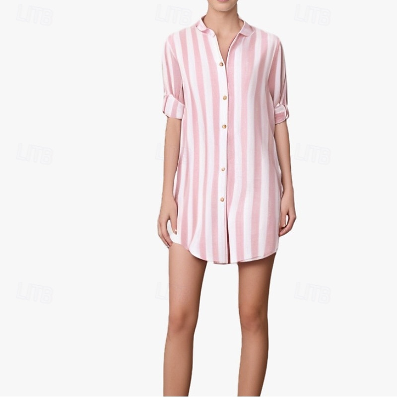 Damen Minikleid blusenkleid Casual kleid Sommerkleid Stilvoll Brautkleider schlicht Urlaub Täglich Verabredung Regular Fit Streifen Langarm V Ausschnitt Schwarz Rosa Blau Khaki Sommer Frühling 2025 - $24.99 –P8