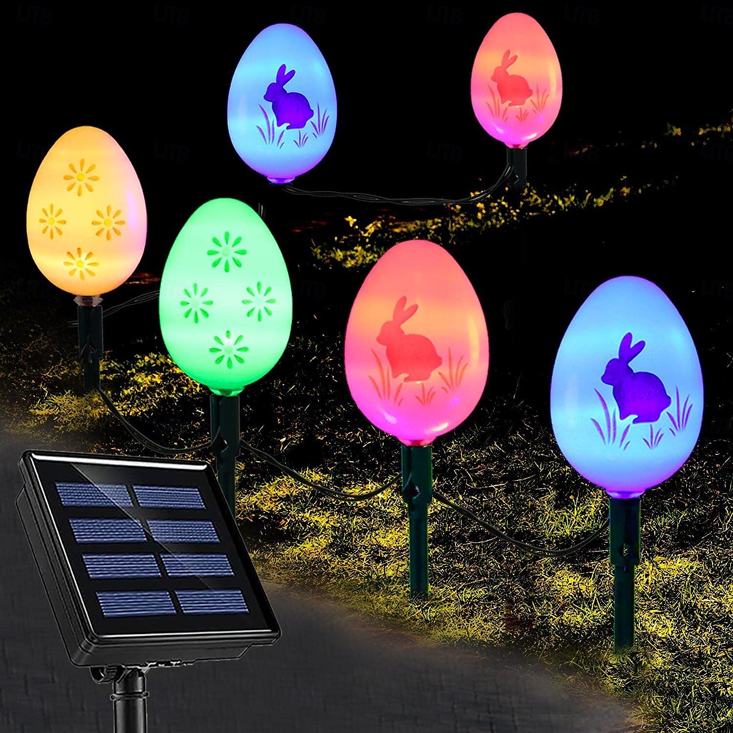 5m solární velikonoční zásuvný světelný řetězec na zemní velikonoční vejce - 20 LED pro ozdobu nádvoří, zahrady a trávníku 2025 - $24.99 –P1