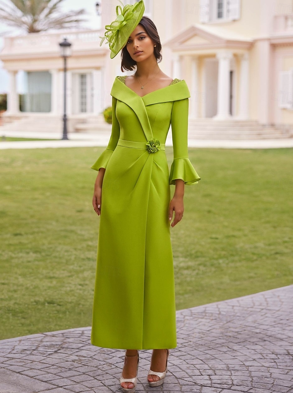 Suknie Koktajlowe Sheath  Kolumnowe Elegancka Suknia Formalna Weselna Długość za Kostkę 3/4 Rękawy Kołnierz Koszulowy Kieszeń Stretch Krep z Kwiatowym Printem Suknie z Kieszeniami 2025 - $188.99 –P1