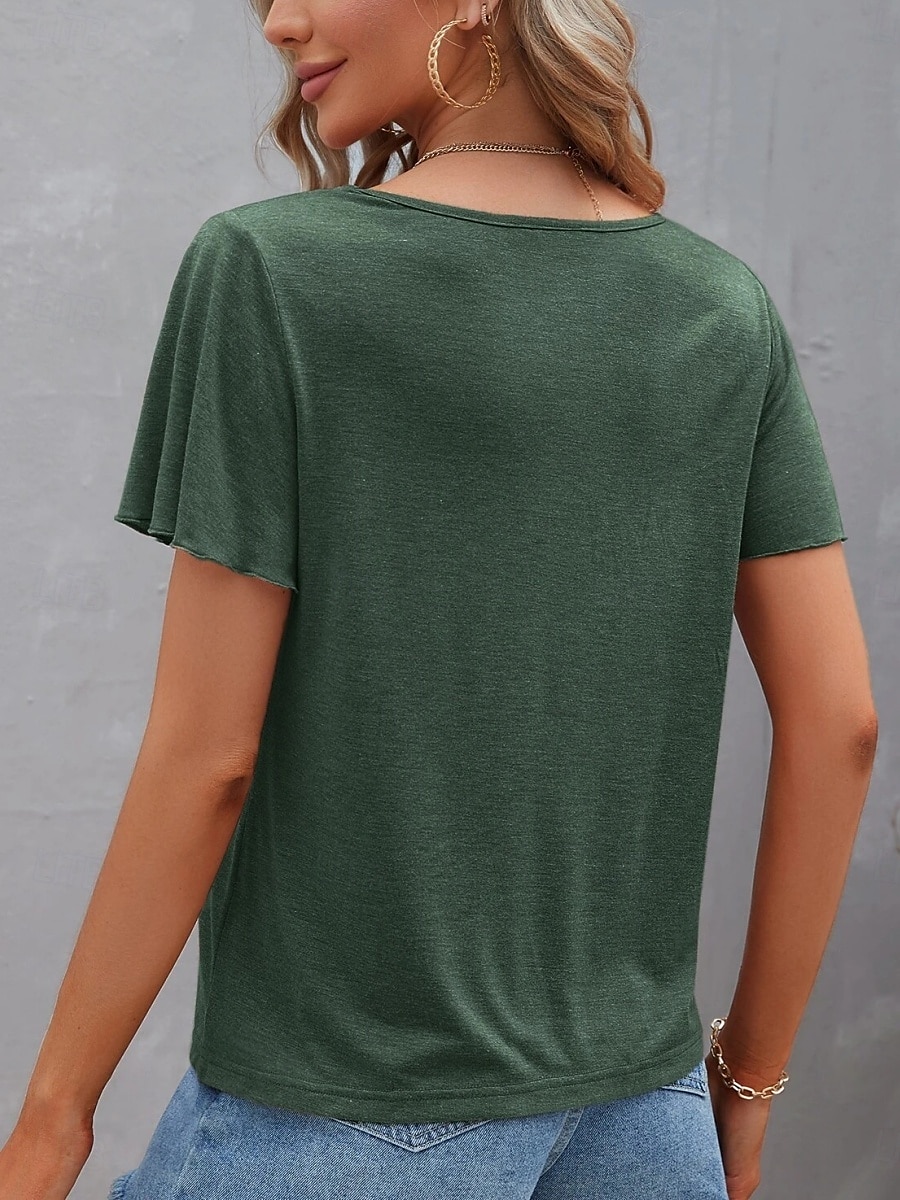 Femme T shirt Plein basique Décontractées Manche Courte Col V Hauts réguliers du quotidien Fin de semaine Bleu Vert Eté de 2025 ? $21.99 –P2