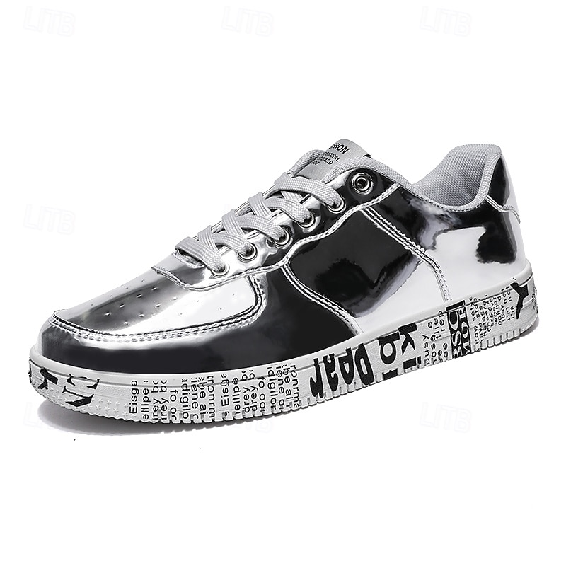 herrsneakers i guldmetallic med tryckt sula - snygga vardagsskor för fester, streetwear och dans 2025 - $34.99 –P5