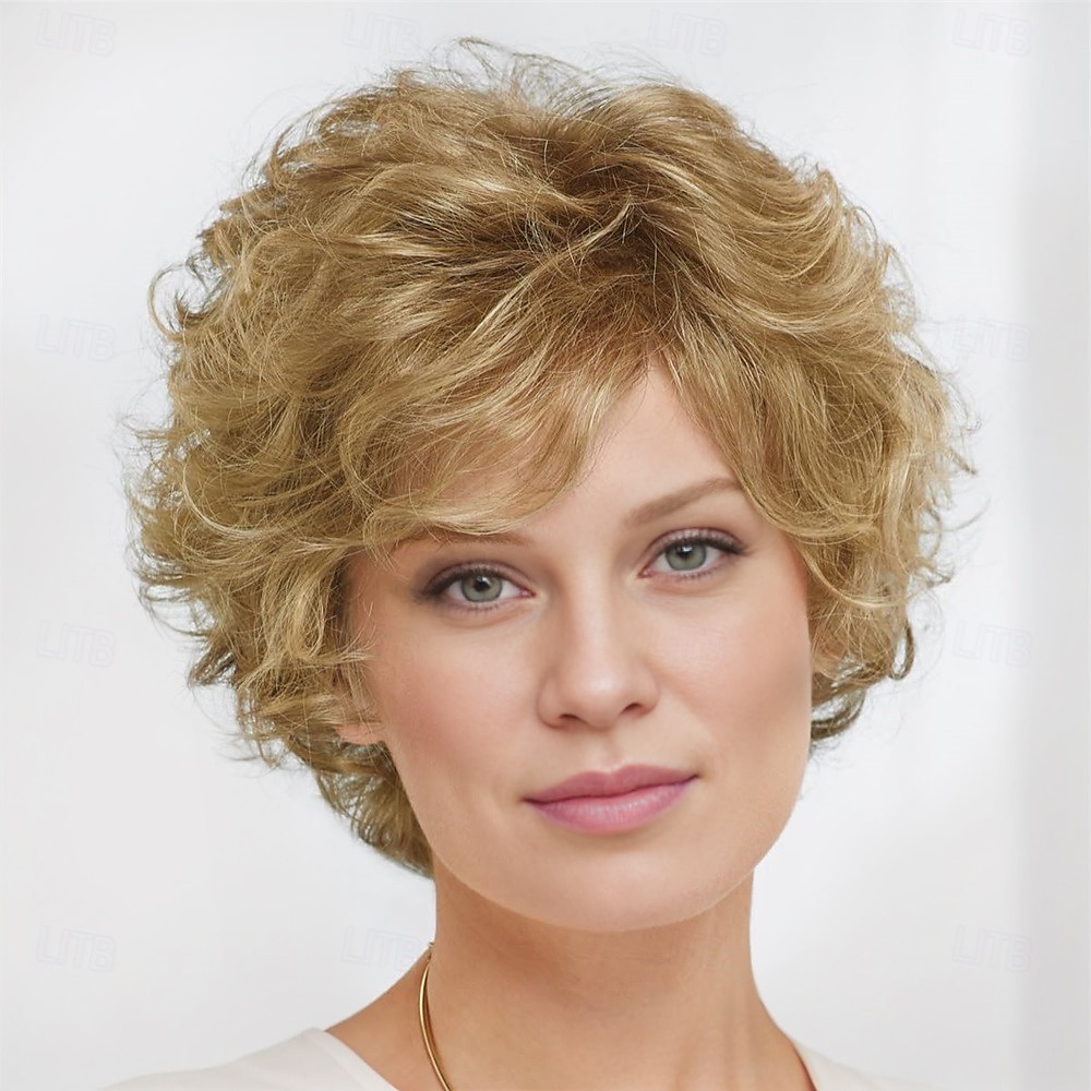 parrucca Whisperlite, corti, con strati ricchi di volume di morbide onde piumate/sfumature multitonali di biondo argento, marrone e rosso del 2025 a $20.99 –P3