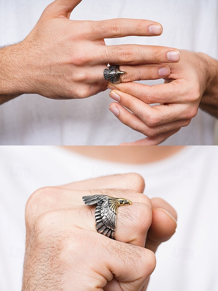 Anillo de águila vintage de plata y oro para hombre: diseño animal atrevido, joyería de acero inoxidable, perfecto para uso informal, fiestas y regalos. 2025 - $14.99 –P5