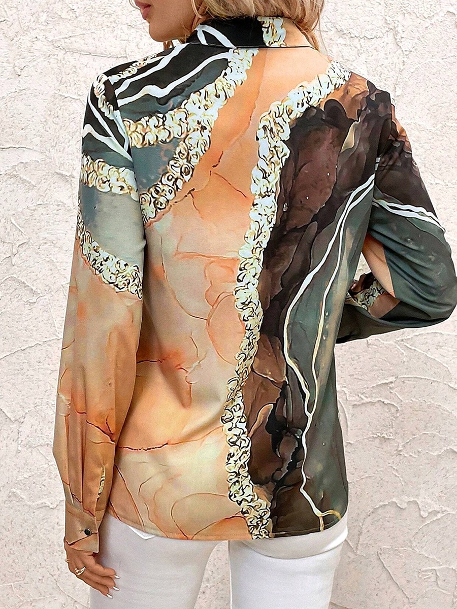 Dame Skjorte Grafisk Marmor Daglig Stilig Lange Ermer Skjorte Krage Lange Topper Daglig Knapper Trykk Lys Brun Sommer Vår 2025 - $32.99 –P2