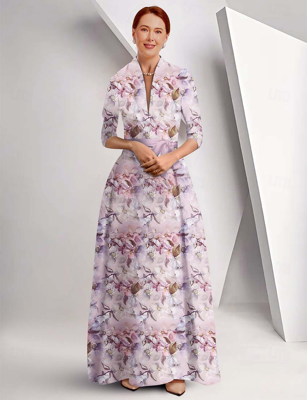 Mor til bruden A-Line Kjole Elegant Queen Anne Utringning Gulv-lengde Sateng 3/4 lengde ermer med Sløyfe(r) Race Day kjole Bryllupsgjest Kjole 2025 - $162.99 –P4