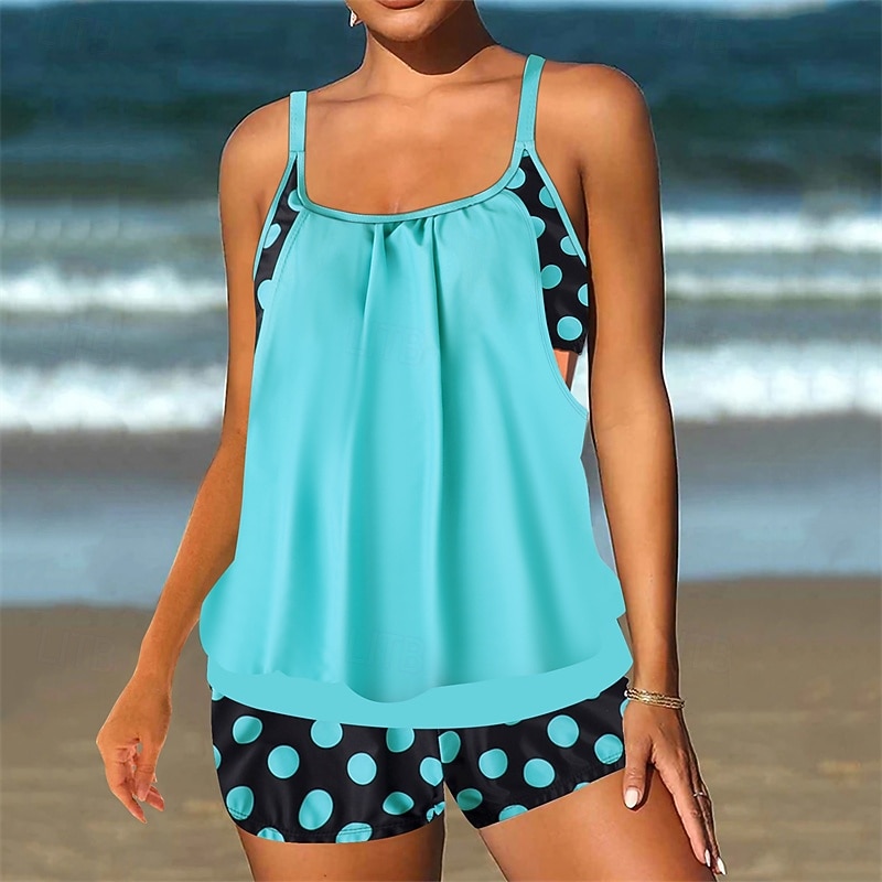 Femme Tankini Maillot De Bain Deux Pièces Bretelles Croisées Maillots de Bain Tache Maillots de Bain Noir Rouge Respirable Séchage rapide Poids Léger Sans Manches - Natation Surf Plage Eté Printemps de 2025 ? $26.99 –P8