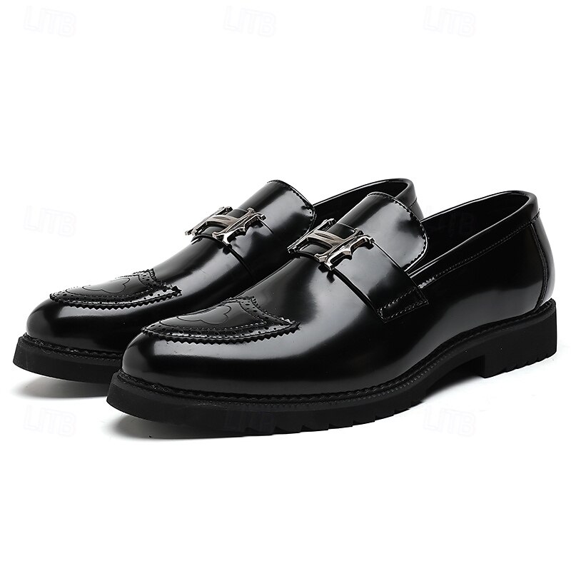 fekete és arany felbújós férfi cipők dekoratív csattal és brogue részlettel – stílusos formális cipő irodába és különleges alkalmakra 2025 - $46.99 –P7