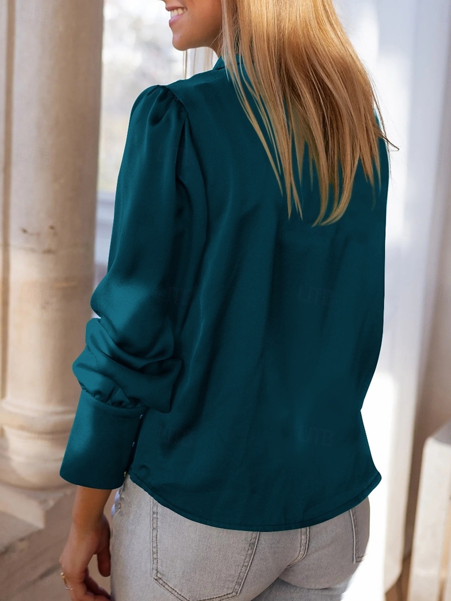 Dam Skjorta Blus Ensfärgat Affär Modern Ledigt Långärmad Tröjkrage Vanliga toppar Arbete Högtidskläder Knappar Blå Beige Sommar Vår 2025 - $25.99 –P2