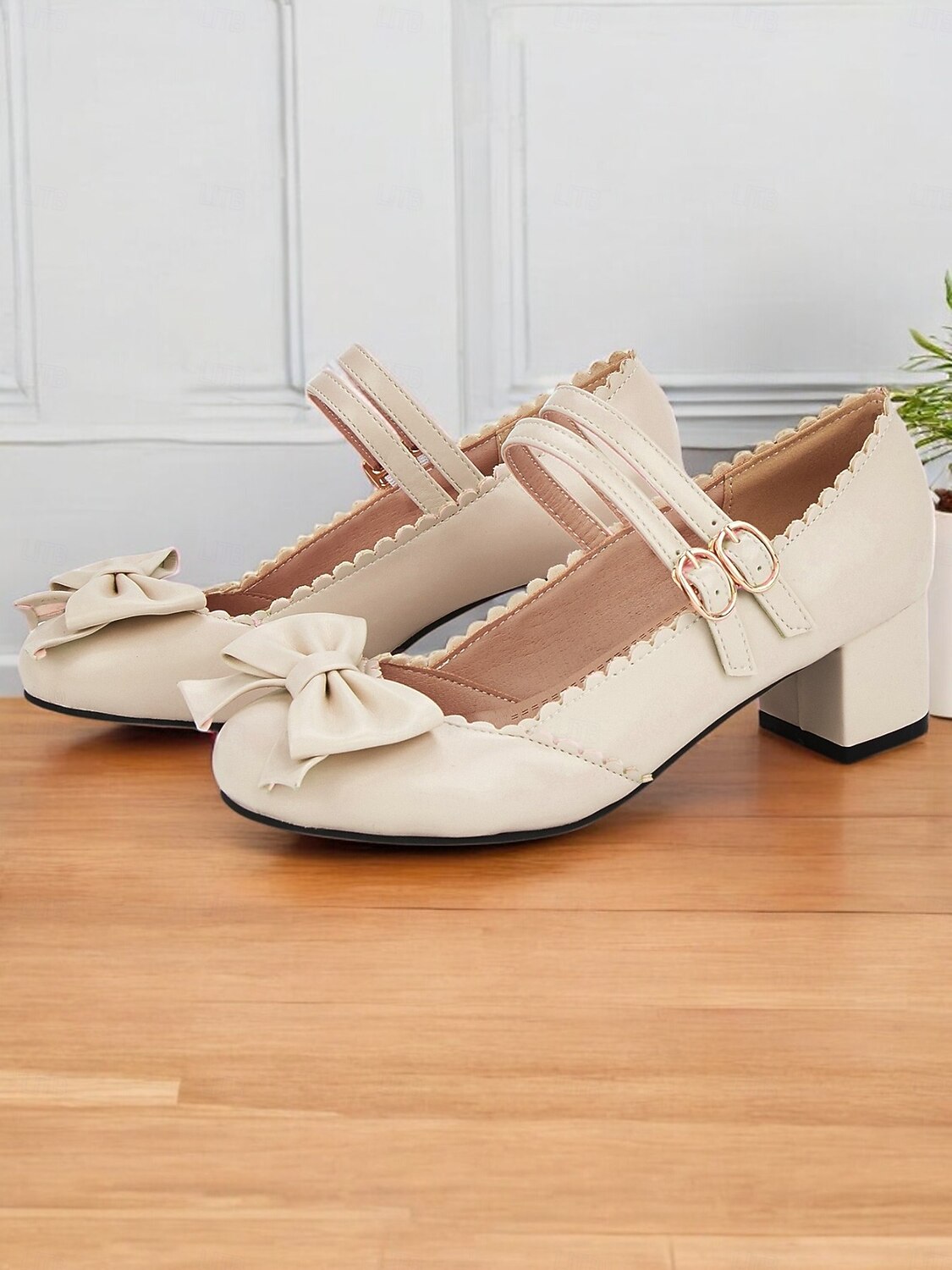 różowe buty typu Mary Jane na obcasie z podwójnym paskiem ze sprzączką i kokardką - urocze buty w stylu retro na klockowym obcasie na okazje codzienne i eleganckie 2026 - $46.99 –P3