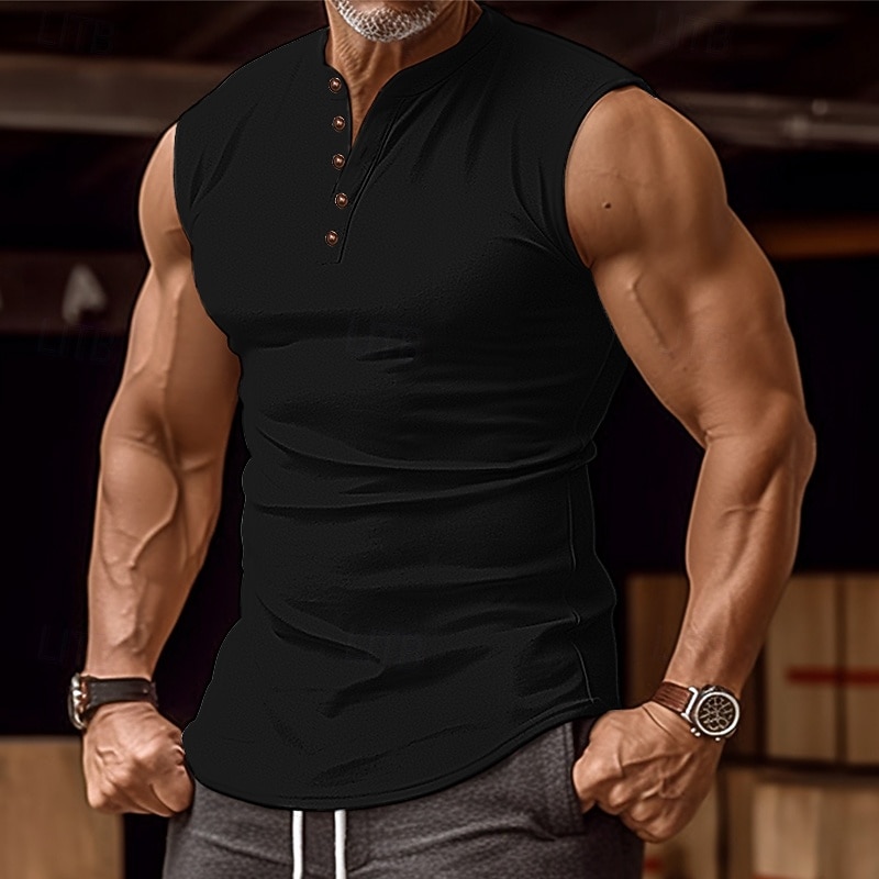 Homens Malha Íntima Camisa Henley Top de colete Camiseta Interior Sem Manga Henley Verão Tecido Moda Designer Básico Férias Rua Para Noite Branco Verde cáqui Top Tee para Homens de 2026 por $13.49 –P5