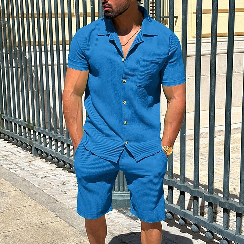 Homme Deux pièces Ensemble Chemise Ensemble été Et Set Uni Quotidien Vacances Sortir Col Manche Courte Pantalon Court Été Mode Occasionnel Confortable Vêtement Tenue de 2026 ? $41.99 –P10