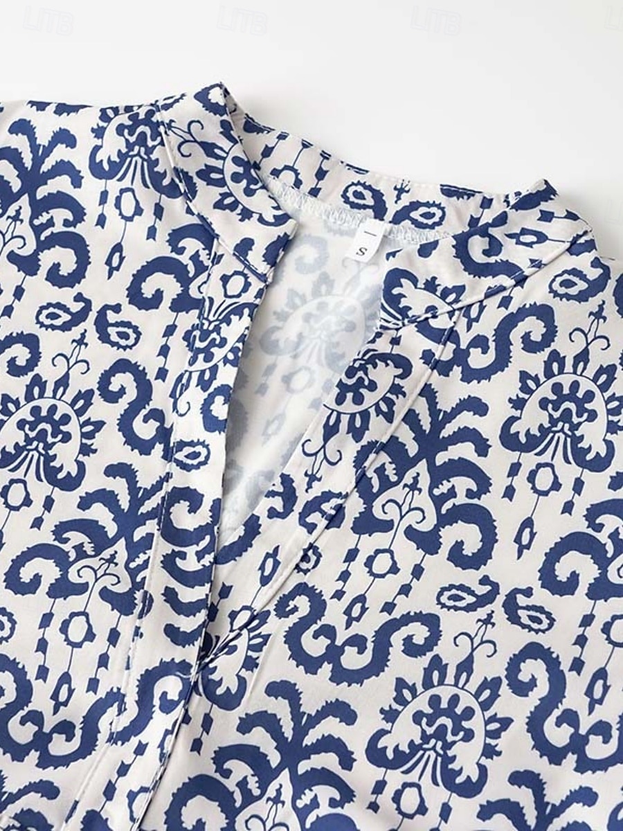 Damen Minikleid Casual kleid Boho Chic Kleider A Linie Kleid Boho-Kleid Böhmen Vintage Urlaub Täglich Regular Fit Blumen 3/4 Ärmel Gekerbter Hals Rosa Blau Sommer 2025 - $25.99 –P3