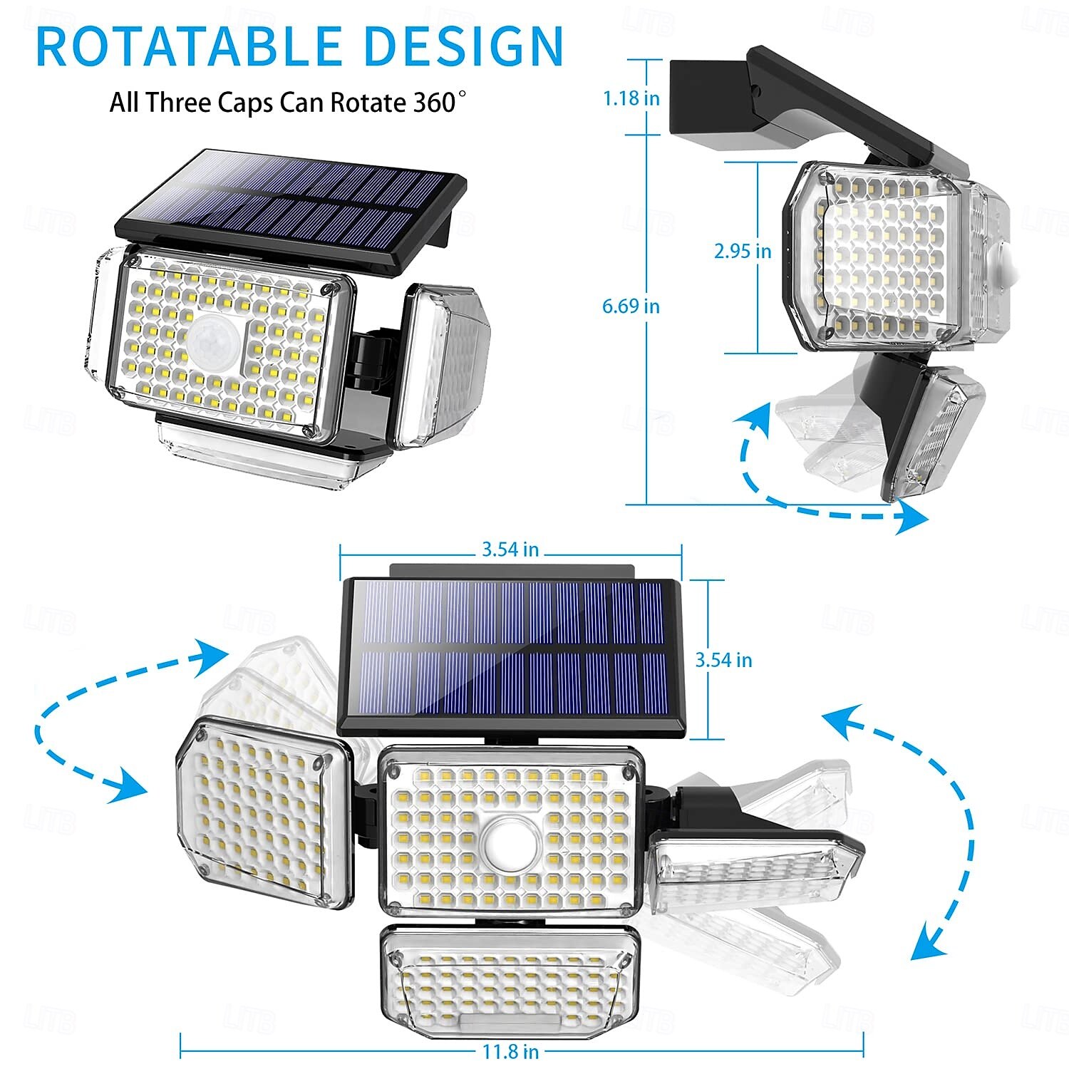 Outdoor Solar Waterproof Wall Lamp - 214 LED Beads Motion Sensor with 4 Adjustable Heads, 340° Wide-Angle for Porch, Balcony, Courtyard, Garden & Garage Lighting 1pc 2025 - $53.99 –P2