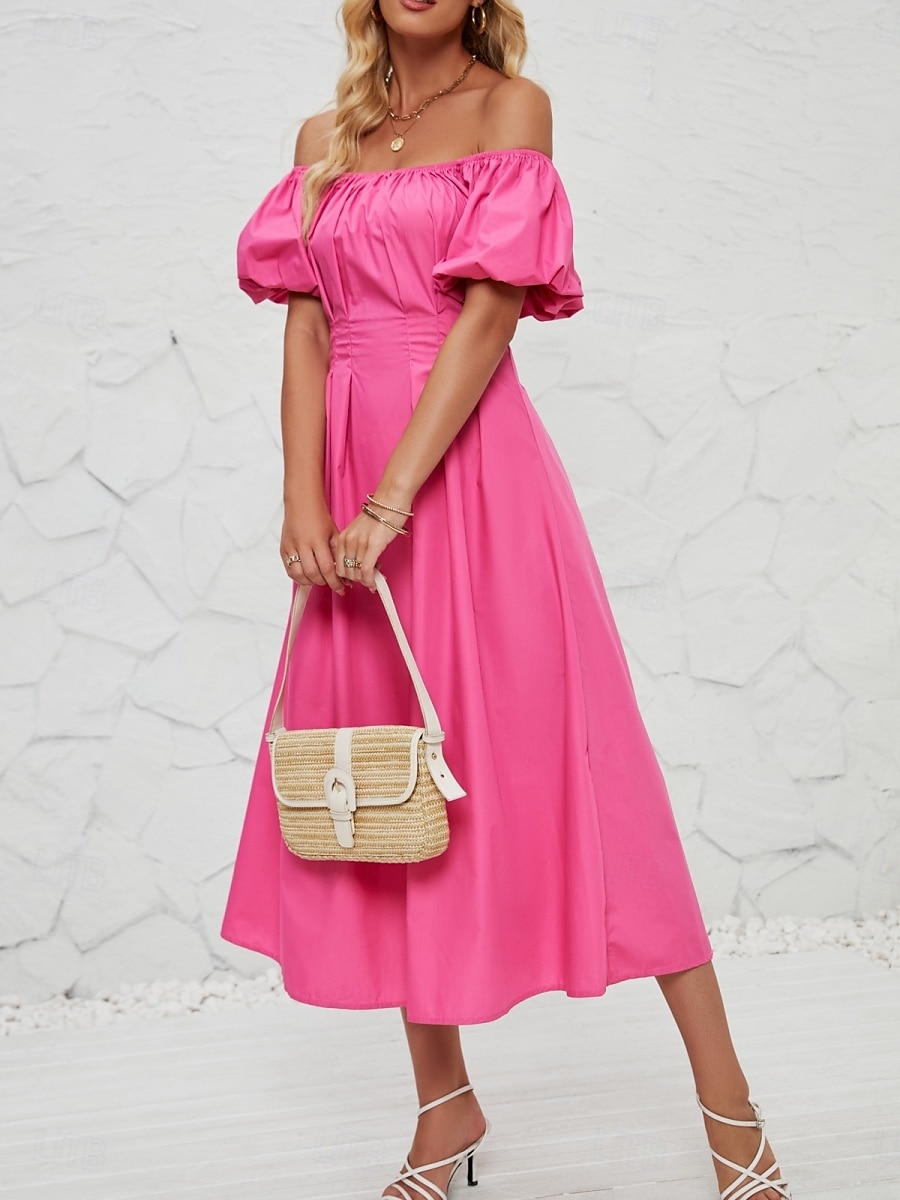Femme Robe mi-longue Robe casual Robe Évasée Robe Trapèze Elégant mode Décontractées Vacances du quotidien Standard Plein Manche Courte Epaules Dénudées Rose Claire Orange Eté Printemps de 2025 ? $34.99 –P6