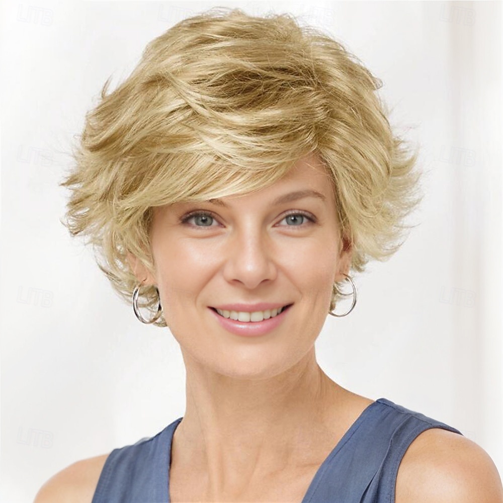 Perruque Synthétique Bouclé Avec Frange Fabriqué à la machine Perruque Court A1 A2 A3 A4 A5 Cheveux Synthétiques Femme Doux Mode Facile à transporter Blond Argent Gris de 2025 ? $19.99 –P1