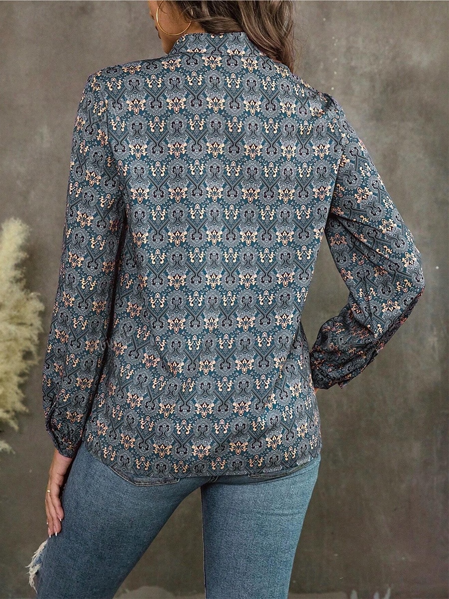 Damen Elegante Oberteile Kunstbaumwollleinen Stilvoll Retro Vintage Langarm Bischofsärmel Einkerbiger Ausschnitt Normale Oberteile Täglich Blau Sommer Frühling Herbst 2026 - $18.49 –P2
