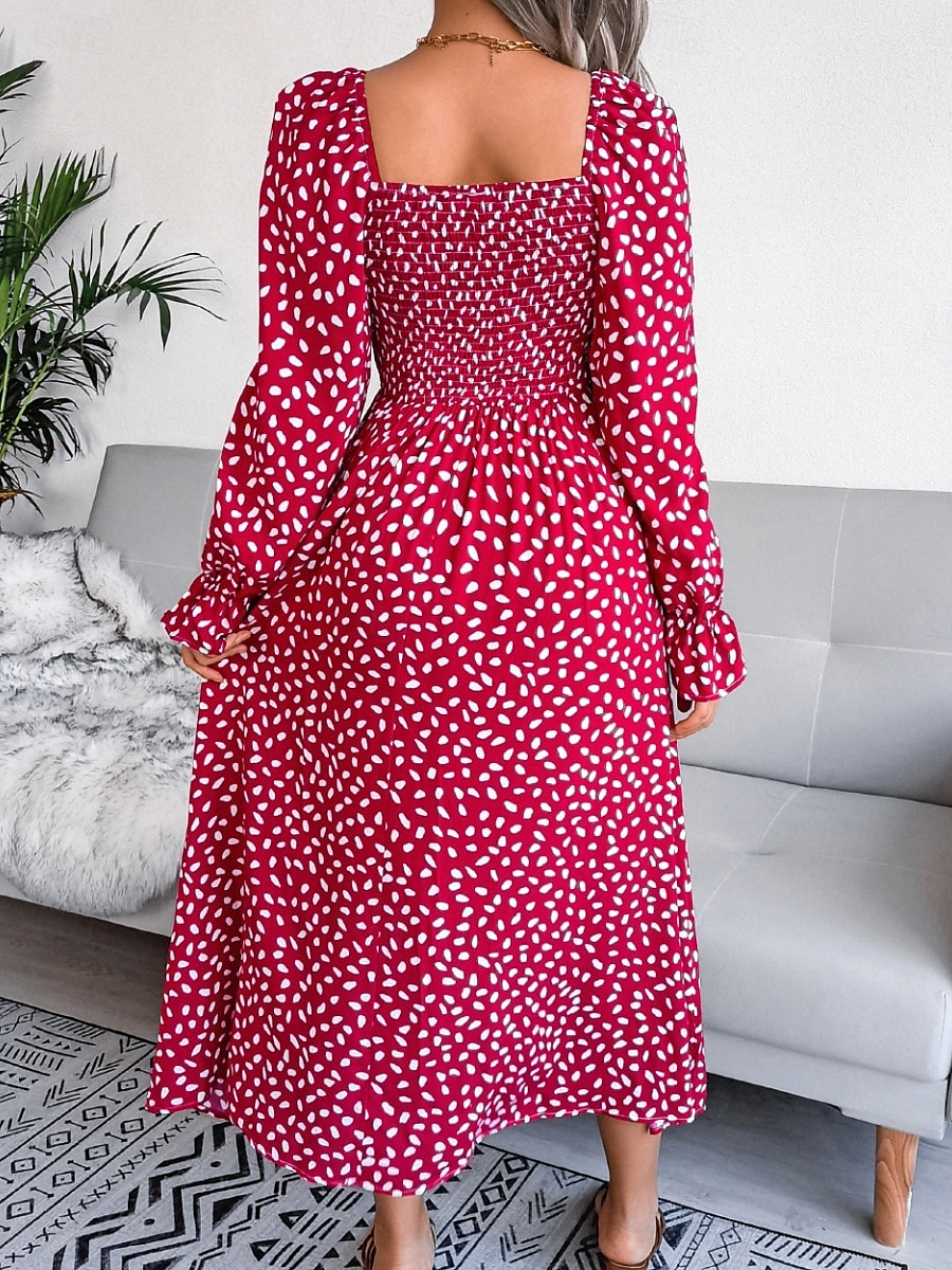Femme Robe Maxi Robe Maxi Robe de laitière Robe smockée Soirée Hawaïen mode Vacances Travail du quotidien Standard Pois manche longue Col Carré Jaune Rose Claire Printemps Automne de 2025 ? $33.99 –P12