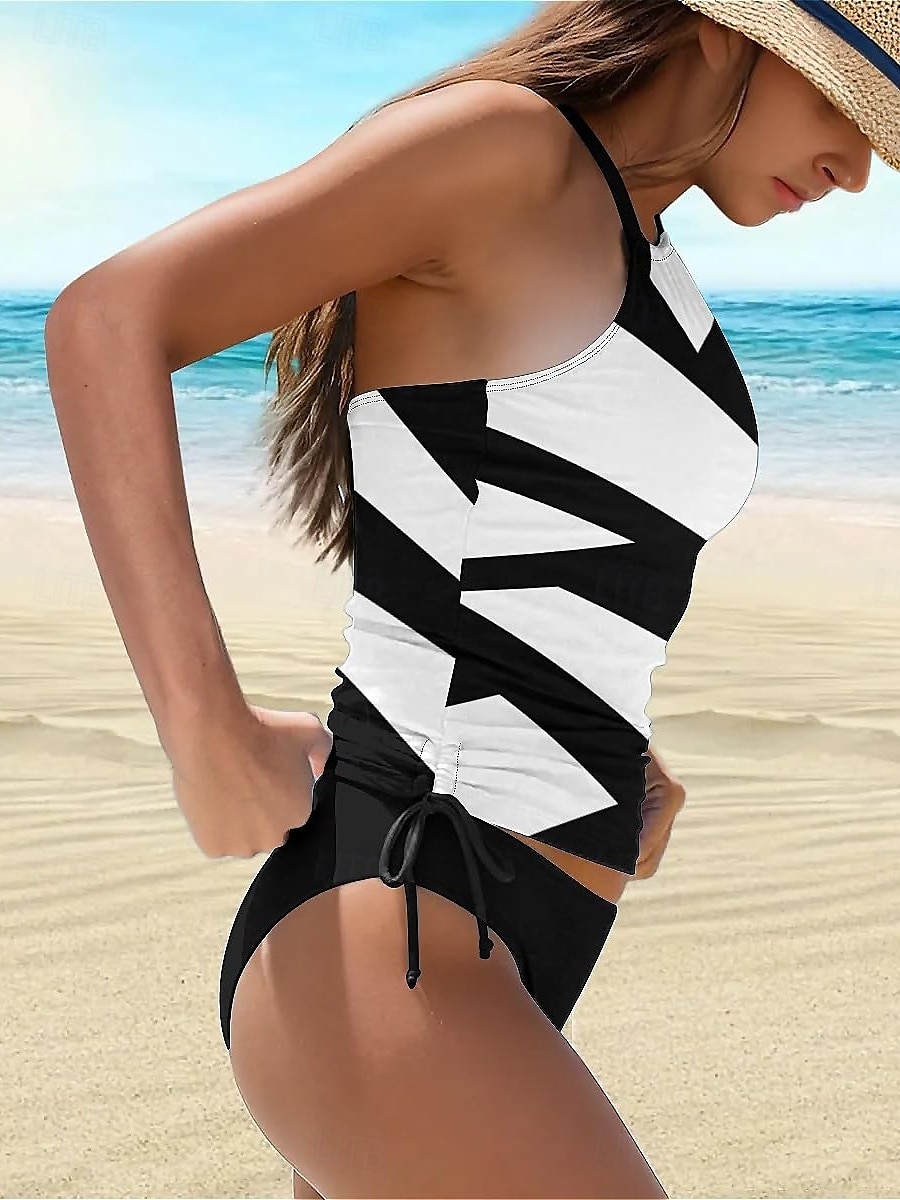Dames Badmode Tankini 2 Stuk Cheeky Badpak Rugloos Vakantie Strandkleding Kleurblok Halter Hals Mouwloze Badpakken 2025 - $32.99 –P3