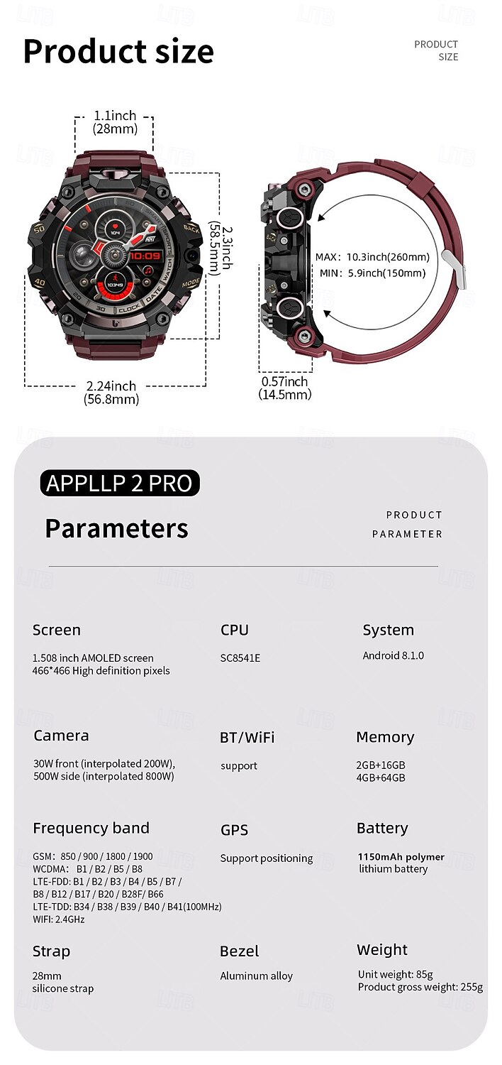 LOKMAT APPLLP 2 PRO Smart Watch 1.508 inch 4G LTE Cellular Smartwatch Phone 3G 4G Bluetooth Pedometer Call Reminder Heart Rate Monitor Compatible with Android iOS Women Men GPS Hands-Free Calls Media 2025 - $185.99 –P19