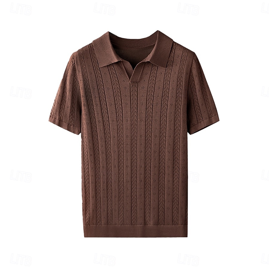 Men's Business Casual Button Classic Short Sleeve Vintage Fashion Solid Color Hollow Out Buttons All Seasons Black White Purple Brown 2025 - $39.99 –P1