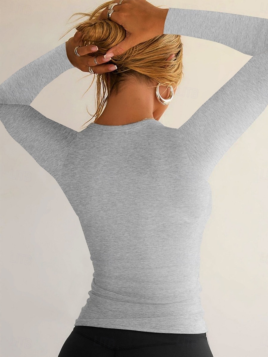 Dame Skjorte Bluse Helfarge Stilfull Fritid Langermet V-hals Vanlige topper Daglig Rynket Navyblå Grå Sommer Vår 2025 - $28.99 –P2