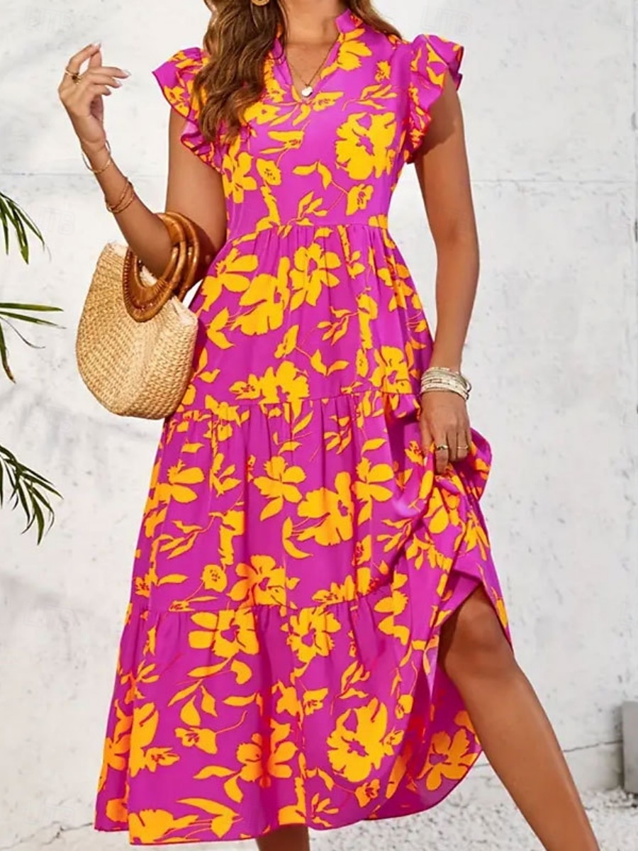 Damen Maxidress Casual kleid Schaukelkleid A Linie Kleid Tank-Top Kleid Stilvoll Brautkleider schlicht Urlaub Täglich Regular Fit Blumen Ärmellos V Ausschnitt Gelb Purpur Sommer 2025 - $32.99 –P4