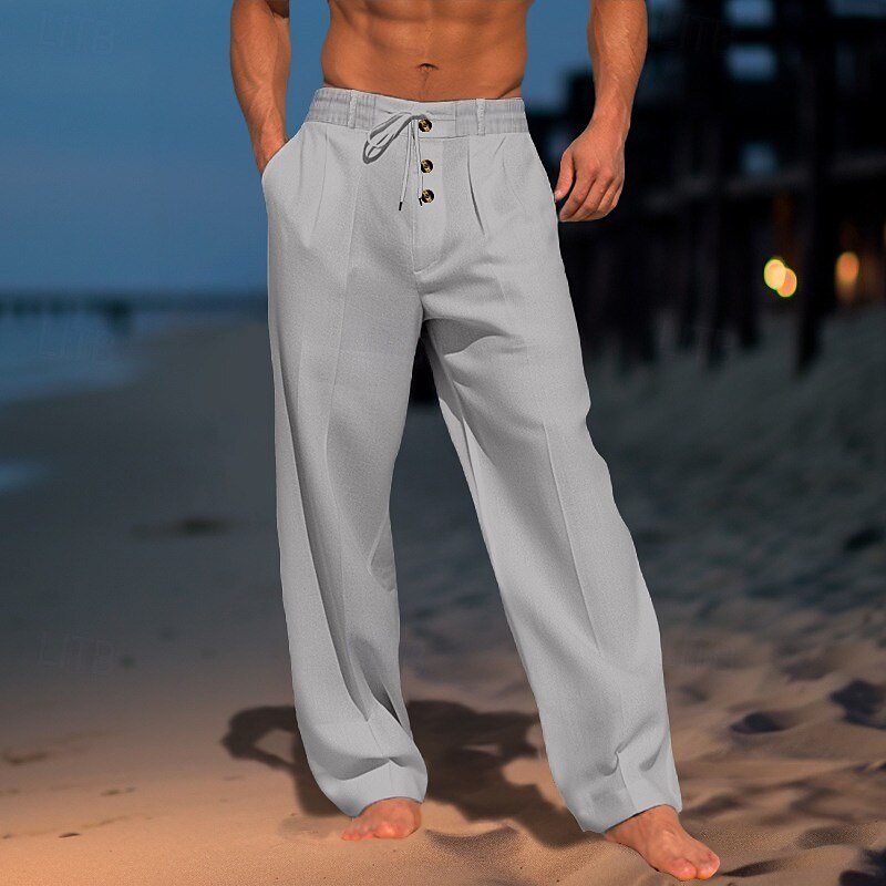 Homens Calças de linho Calças Calça verão Calças de gaze Com Cordão Cintura elástica Perna reta Tecido Conforto Respirável Comprimento total Diário Feriado Praia Férias Moda Branco Azul Céu de 2025 por $25.99 –P8