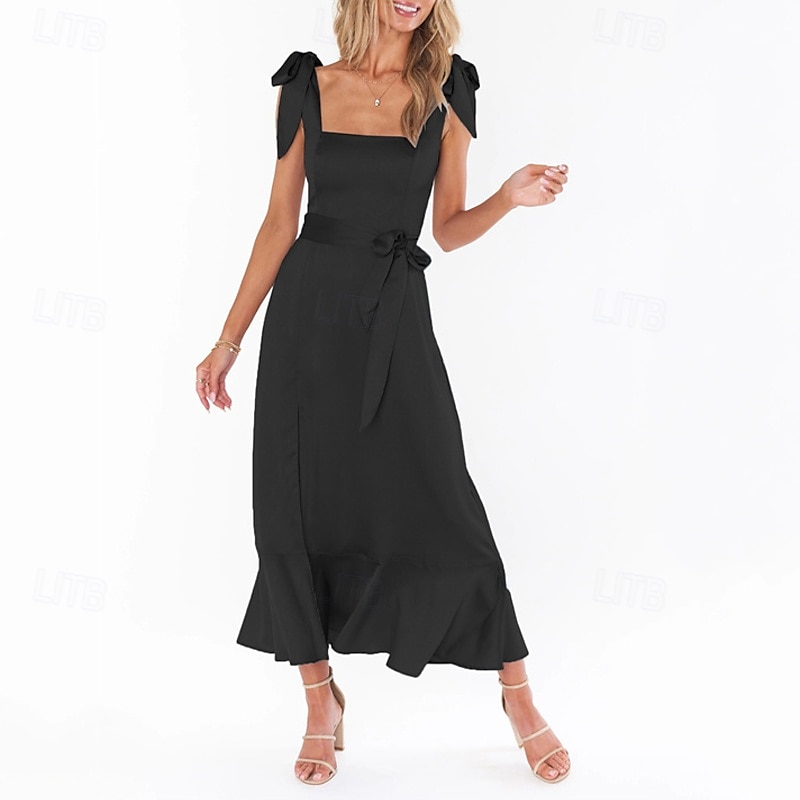 Dámské Dlouhé šaty Maxi šaty Šaty na promoci Áčkové šaty Letní šaty Cami šaty Elegantní stylové Dovolená Denní Rande Běžný Bez vzoru Bez rukávů Hranatý Černá Bílá Světle zelená Světlá růžová Léto 2025 - $36.99 –P6