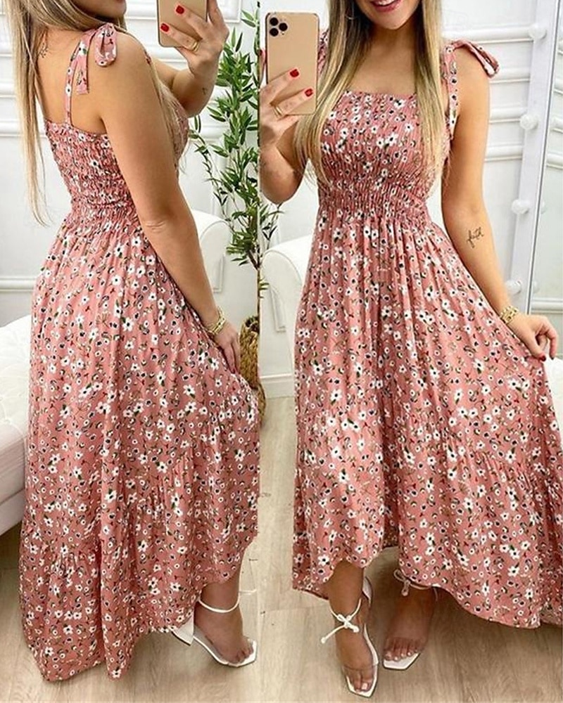 Femme robe longue Robe Trapèze Robe à fleurs Robe d'été Robe caraco Elégant mode Vacances du quotidien Rendez-vous Standard Floral Sans Manches Col Carré Jaune Rose Claire Rouge Bleu de minuit Eté de 2025 ? $23.99 –P2