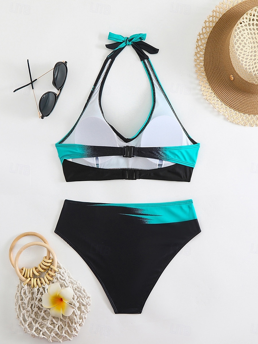 Dam Badkläder Bikini 2 st Kaxig Baddräkt Öppen rygg Smal Semester Standkläder Grafisk V-hals Ärmlös Baddräkter 2025 - $27.99 –P3