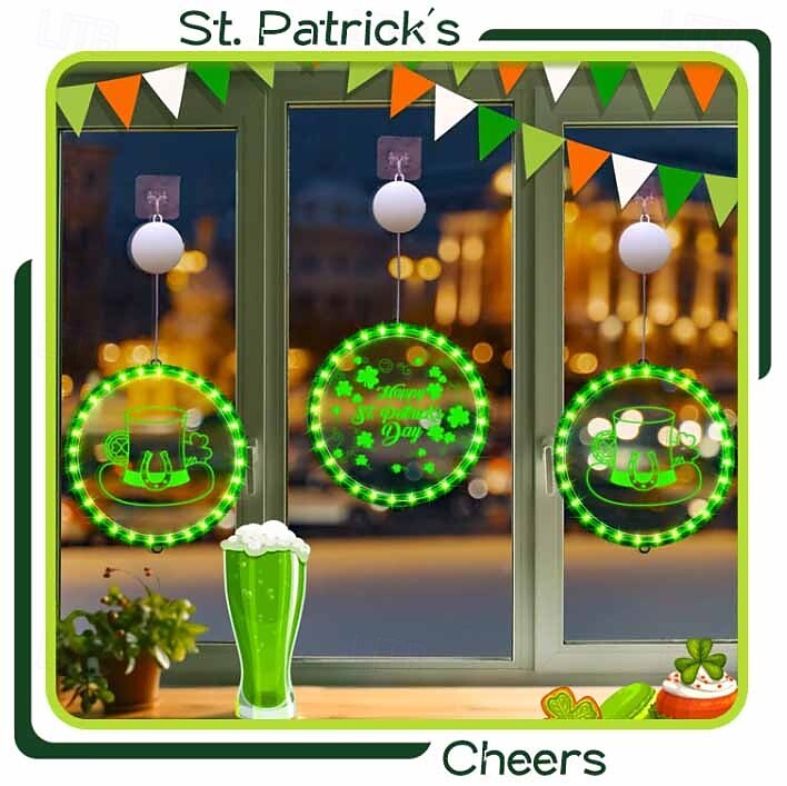 St. Patrick's Day Decorative Window Light - Battery Powered Suction Cup Hanging Light for Irish Festival Decoration 1pc 2025 - $19.49 –P16