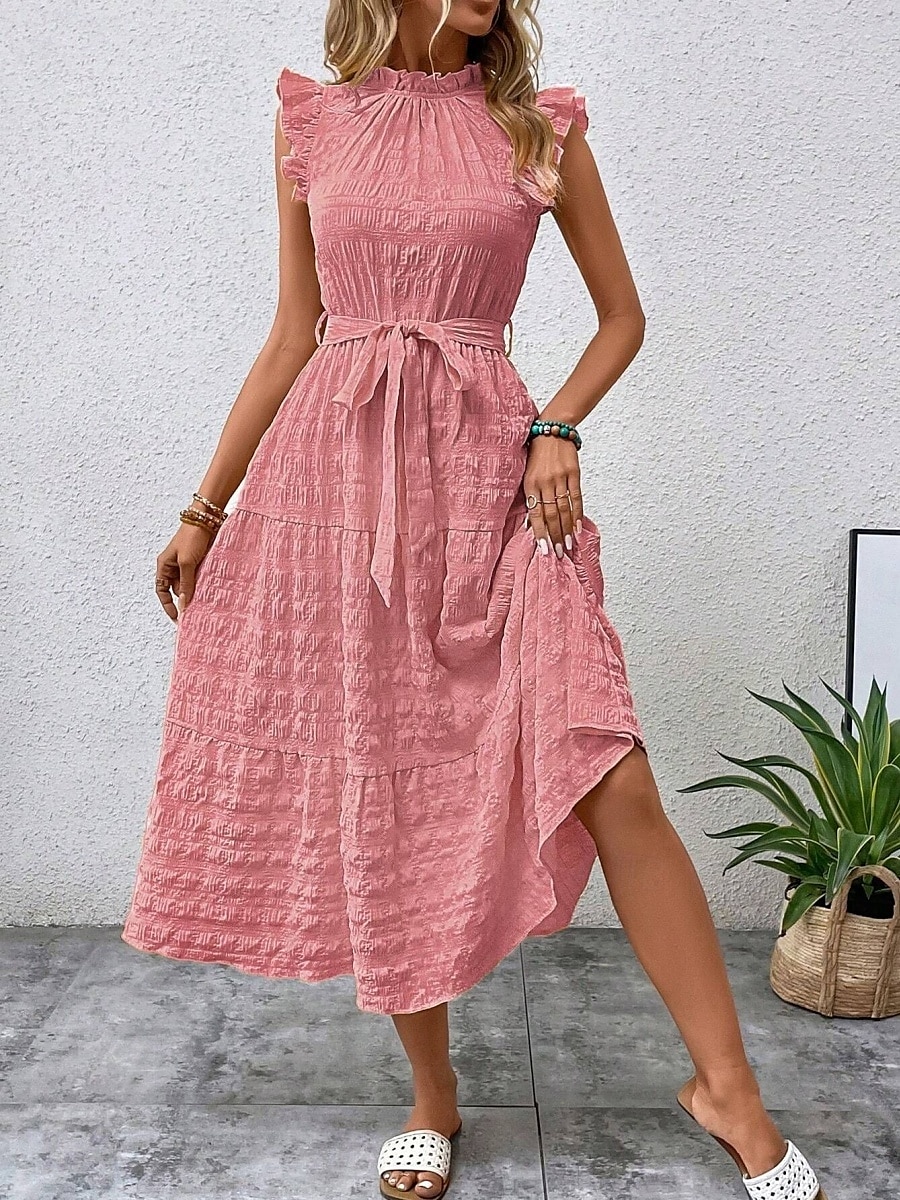 Damskie Sukienka maxi Codzienne sukienki Sukienka A line Elegancki Podstawowy Codzienny Urlop Codzienny Regularny Równina Bez rękawów W serek Żółty Rumiany róż Lato Wiosna 2025 - $37.99 –P6