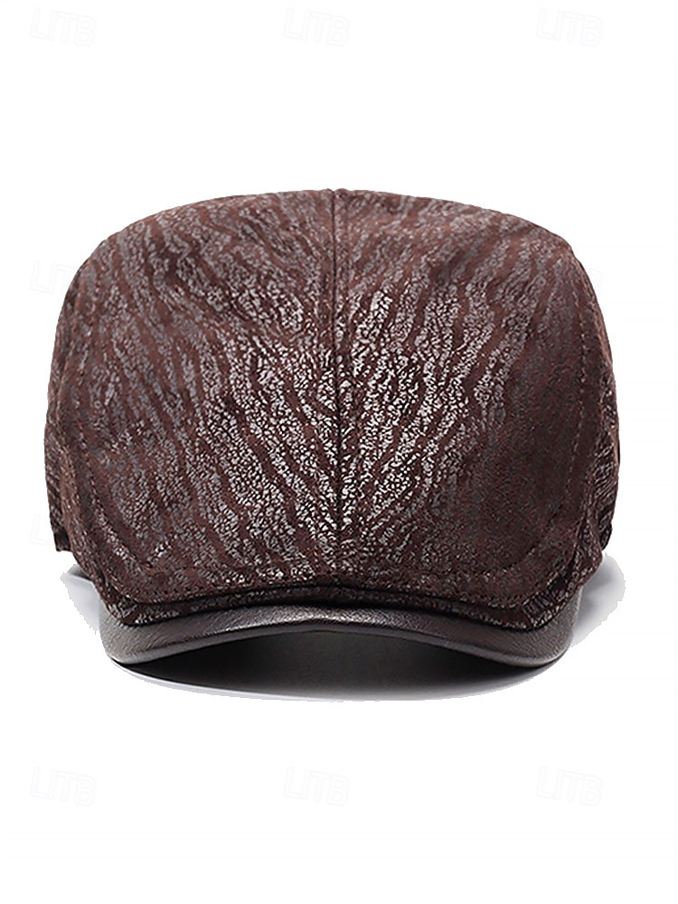 vintage brun newsboy baskerkeps med strukturmönster och brätte i konstläder, snygg platt keps för män, perfekt för vardagskläder, bilkörning och utomhusaktiviteter 2025 - $5.99 –P3