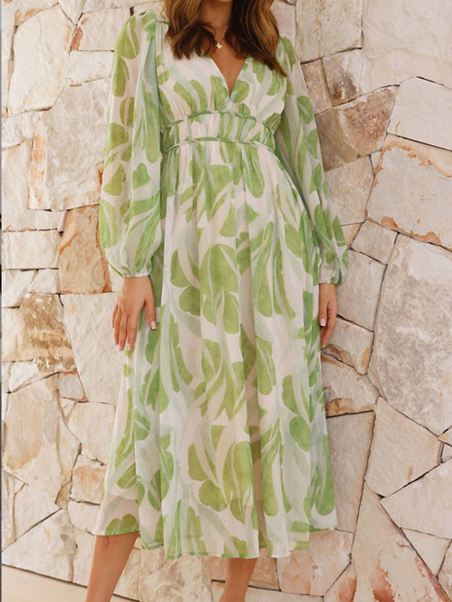 Pentru femei Rochii Midi Rochie casual Elegant Stilat Casual Vacanță Petrecere Zilnic Potrivire Largă Floral Manșon Lung În V Trifoi Vară Primăvară Toamnă 2025 - $36.99 –P1