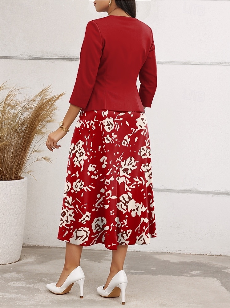 Robe Midi Femme Robe Décontractée Robe en Chiffon Robe Évasée Élégante Rendez-vous Coupe Régulière Fleurie Manches Mi-longues Col V Rouge Printemps de 2025 ? $36.99 –P4
