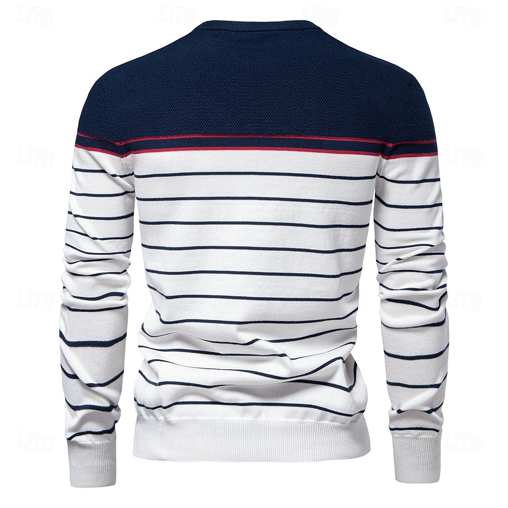 Herren Pullover Gerippt Stricken Normale Oberteile Farbblock Gestreift Rundhalsausschnitt Strickware Täglich Outdoor Urlaub Bekleidung Frühling Herbst Wein Marineblau S M L 2025 - $34.99 –P2